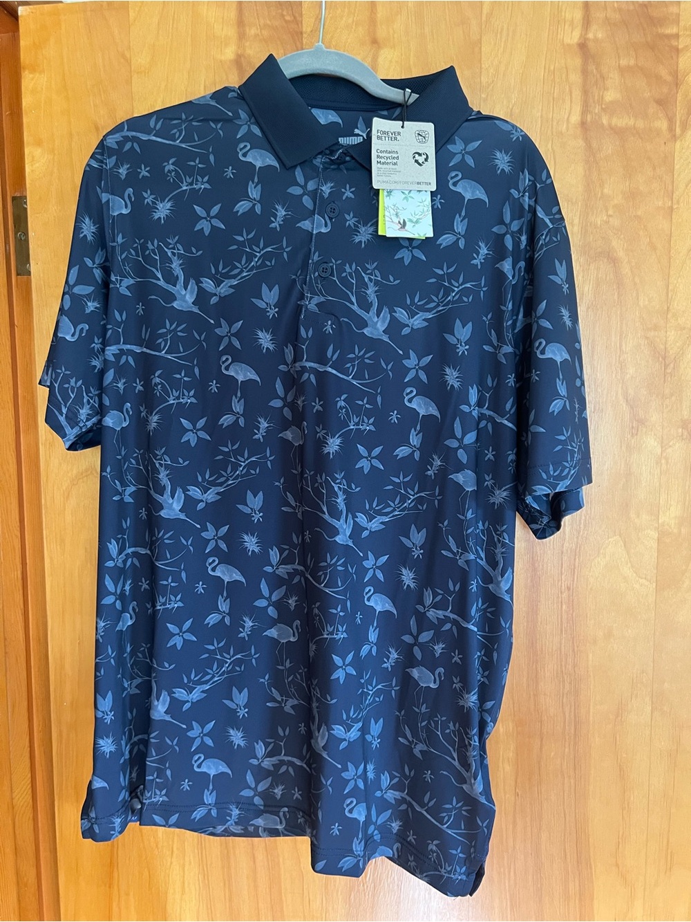 Puma Navy and Light Blue Floral & Bird Polo